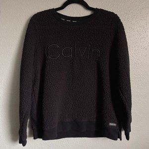 Calvin Klein Black Sherpa Long Sleeve Crew Neck Sweater Size Medium